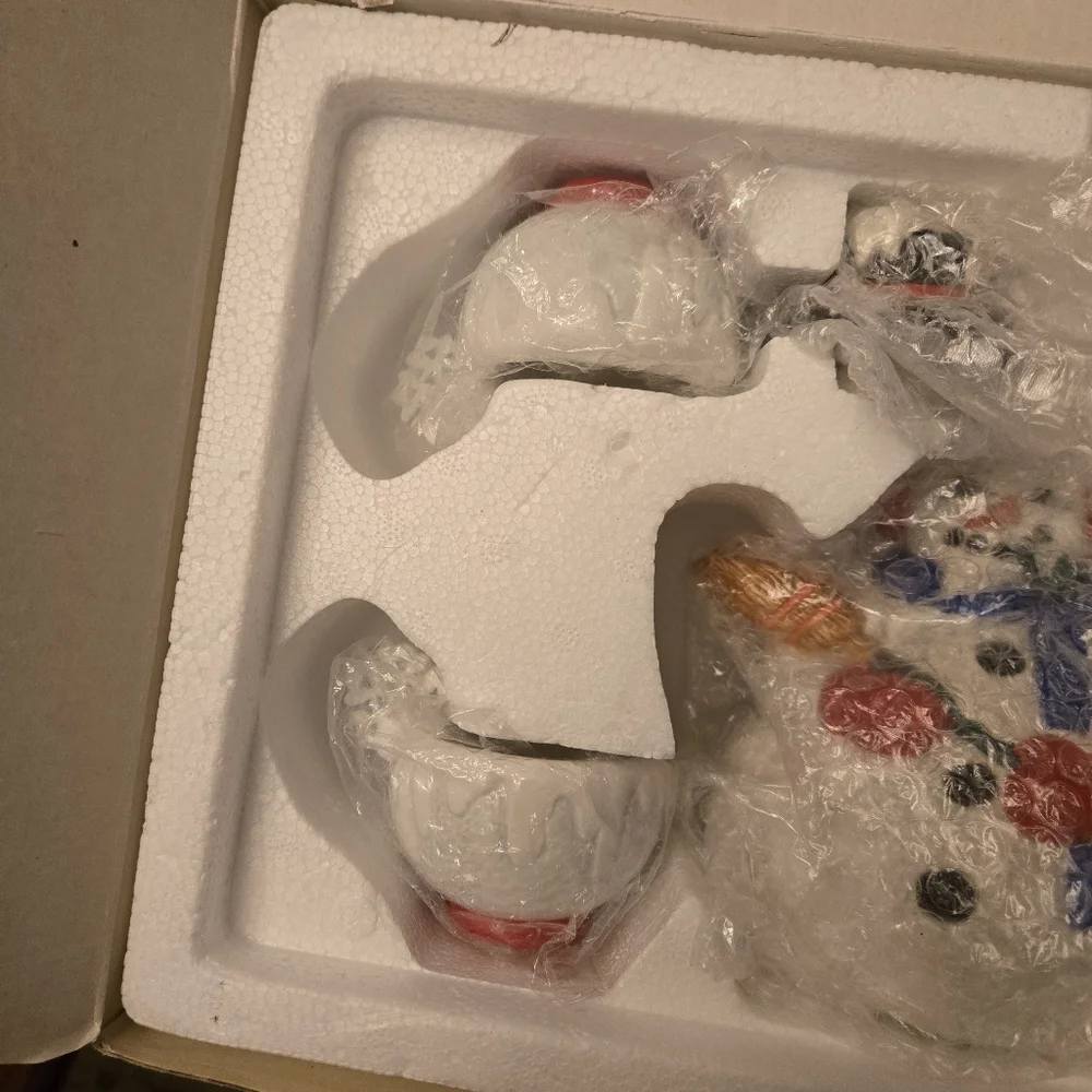 Department 56 Christmas‎ Tea “Snowflake the Snowman” Teapot Set EUC  Adorable